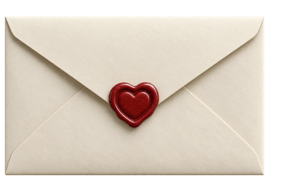 envelope with a wax heart seal